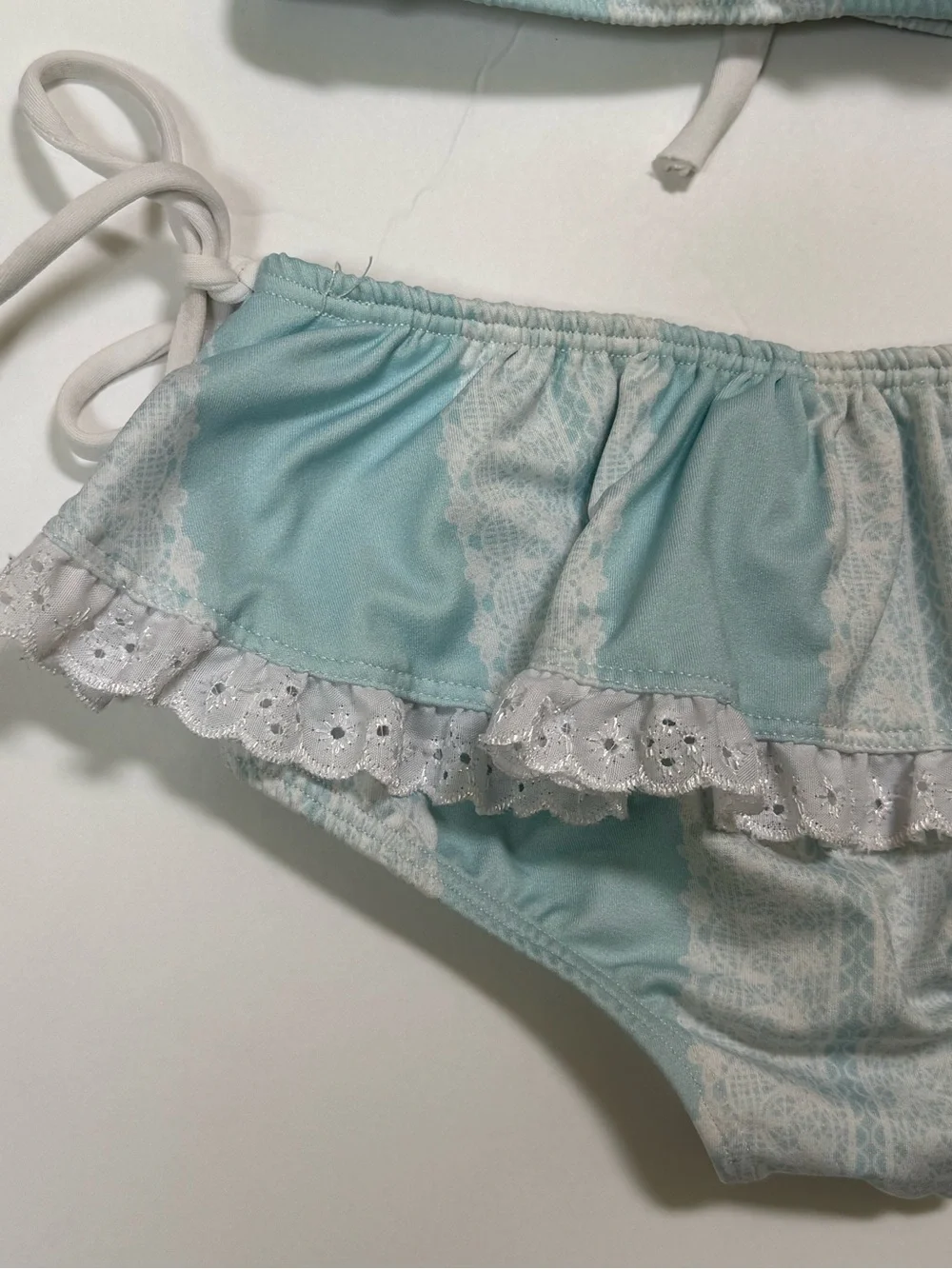 Well Dressed Wolf 2T Bikini Set Robin Egg Blue & Antique White Trim & Ties Girls